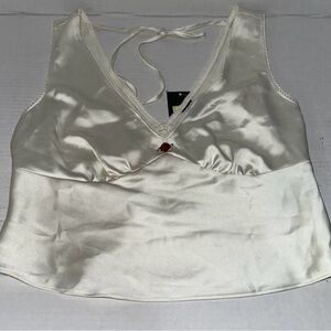 Wild Fable Women Cami Top S Cream Satin V Neck Sleeveless Tie Side Lightweight
